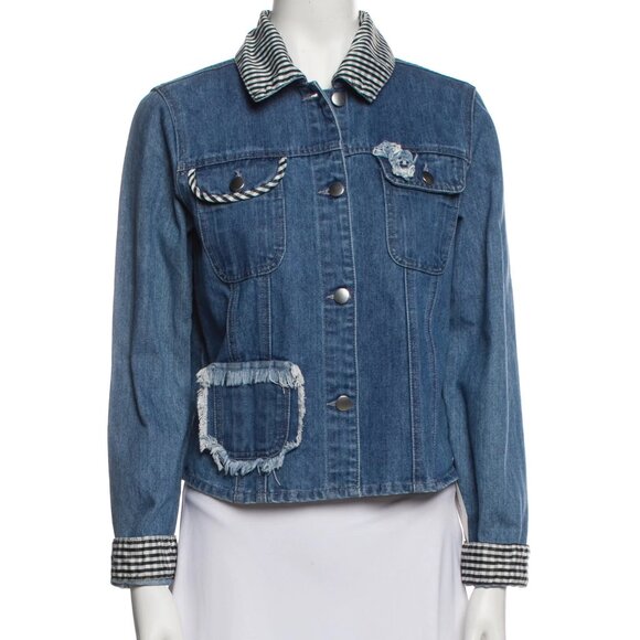 Samantha Sipos Long Sleeve Denim Plaid Cuffed Collar Girls Jean Jacket Coat - Picture 1 of 3
